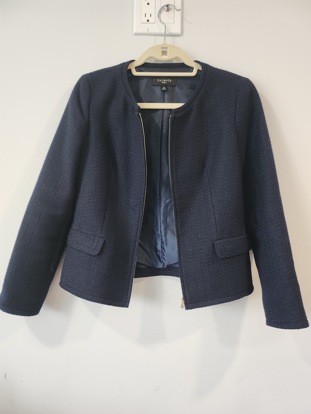 Talbots Dark Navy Textured Zip Blazer